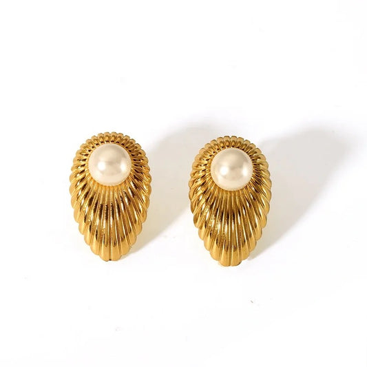 Shell Shaped Pearl Studs